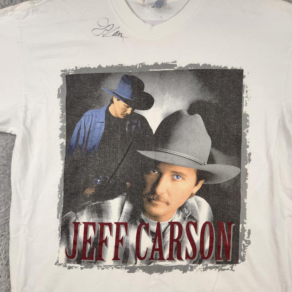 Vintage Jeff Carson Shirt Mens XL White Country Music Band Singer 90s Graphic